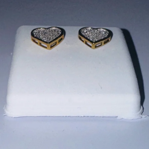 Real Diamond Heart Screw Back Earrings, 100% natural diamonds, Gift for Her WOW - Picture 5 of 6